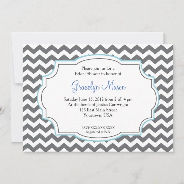 Blue Chevron Shower Invitation (Front)