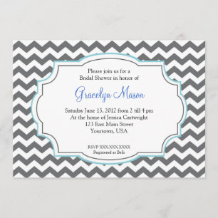 Blue Chevron Shower Invitation