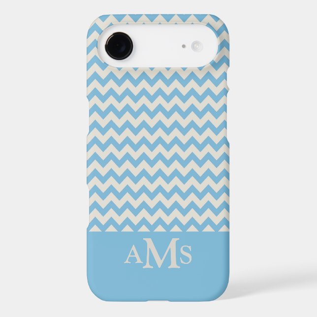 Blue Chevron Stripe 3 Monogram Case-Mate iPhone Case (Back)