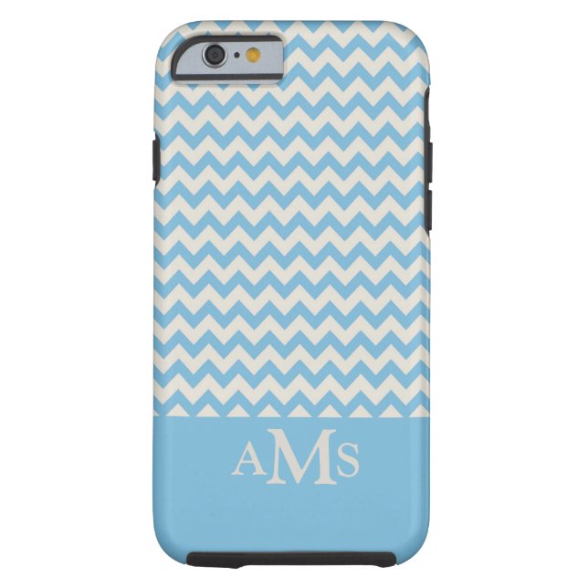 Blue Chevron Stripe 3 Monogram Case-Mate iPhone Case (Back)