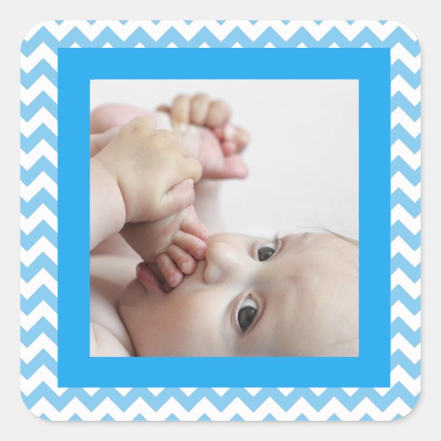 Blue Chevron Striped Baby Photo Sticker (Front)