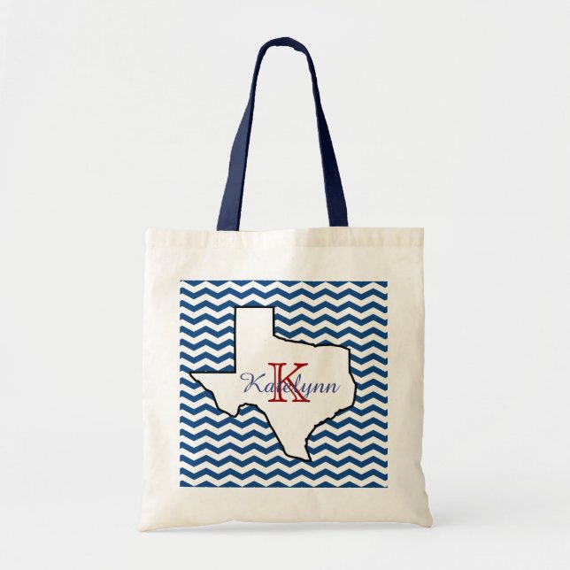 Blue Chevron Texas Monogram Tote Bag (Front)