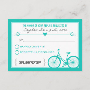Blue Chevron Trendy Bicycle Hearts Wedding RSVP Card