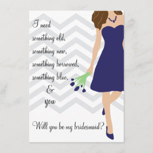 Blue Chevron Will You Be My Bridesmaid Invitation