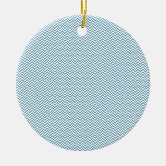Blue Chevron with Monogram Ceramic Ornament (Front)