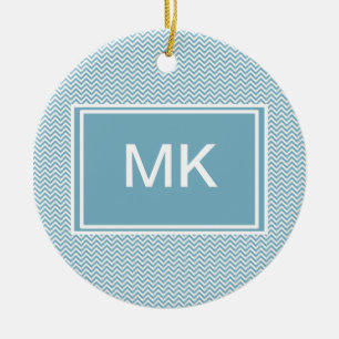 Blue Chevron with Monogram Ceramic Ornament