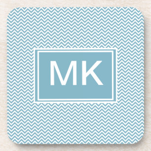 Blue Chevron with Monogram Coaster