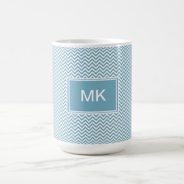 Blue Chevron with Monogram Coffee Mug (Center)