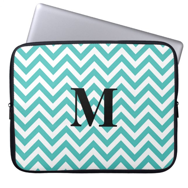 Blue Chevron with Monogram Laptop Sleeve (Front)