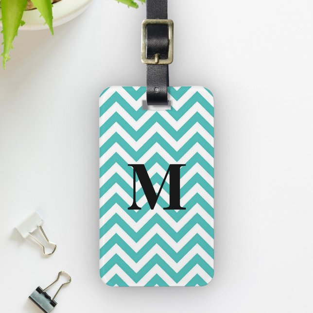 Blue Chevron with Monogram Luggage Tag (Creator Uploaded)