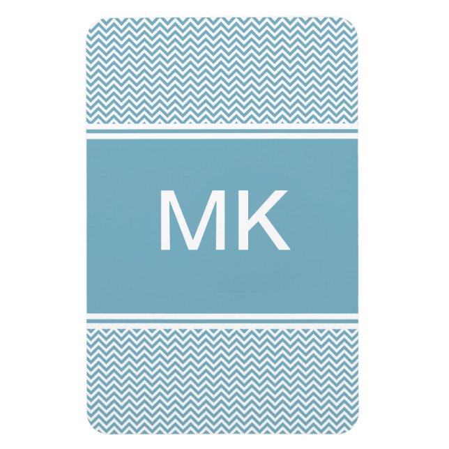 Blue Chevron with Monogram Magnet (Vertical)