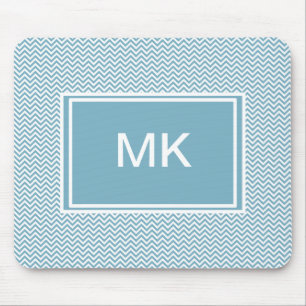 Blue Chevron with Monogram Mouse Pad