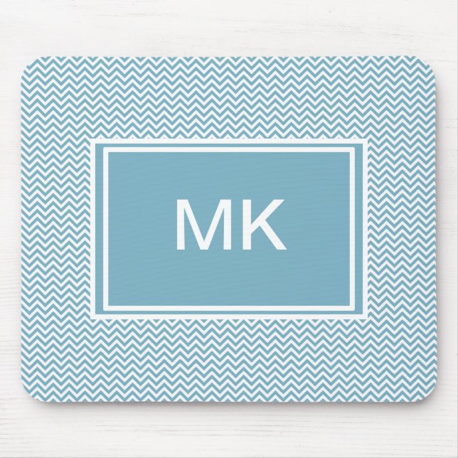 Blue Chevron with Monogram Mouse Pad (Front)