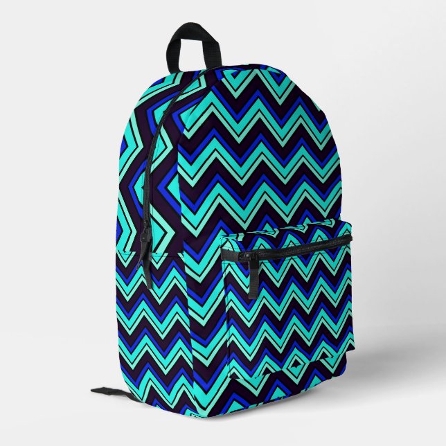 Blue chevron zigzag patterned printed backpack (Back Corner Left)