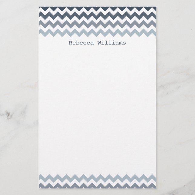 Blue Chevron Zigzags Pattern Stationery (Front)