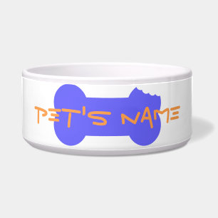 Blue Chewed Bone Personalized Dog Bowl 6