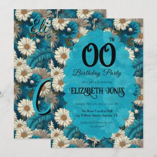 Blue Chic Daisy Milestone Birthday  For Mom Invitation