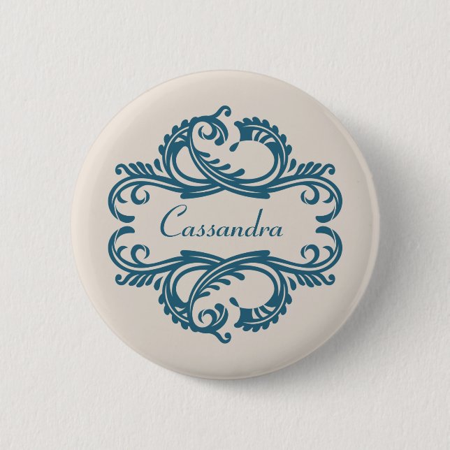 Blue Chic Damask Button (Front)
