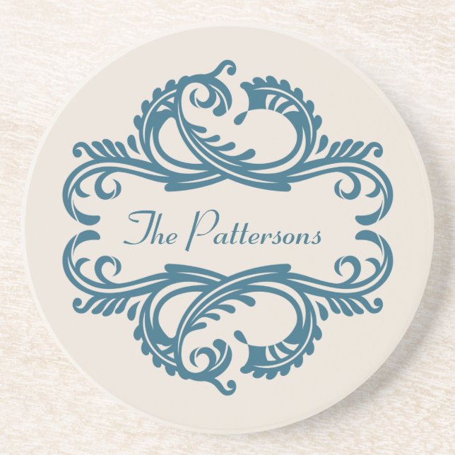 Blue Chic Damask Coaster (Front)