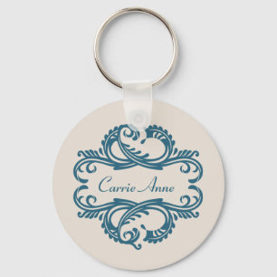 Blue Chic Damask Keychain
