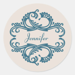 Blue Chic Damask Stickers