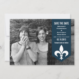 Blue Chic Flourish Banner Save the Date Invite
