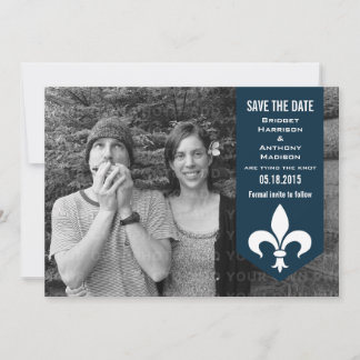 Blue Chic Flourish Banner Save the Date Invite