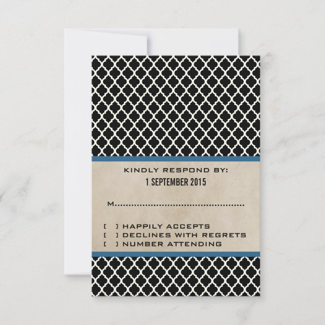 Blue Chic Quatrefoil Response Card (Front)