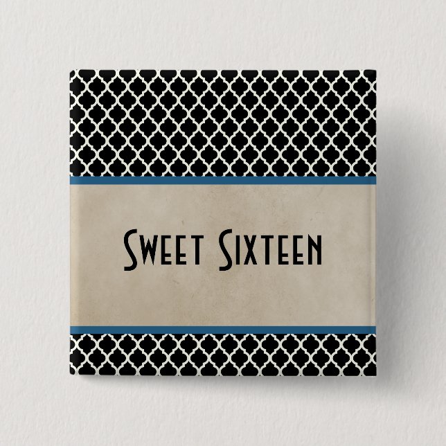 Blue Chic Quatrefoil Sweet 16 Button (Front)