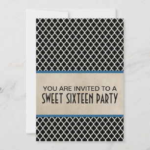 Blue Chic Quatrefoil Sweet 16 Invitation