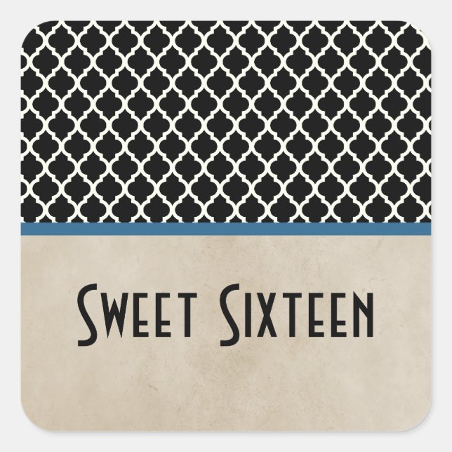 Blue Chic Quatrefoil Sweet 16 Stickers (Front)