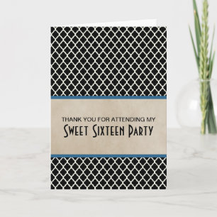 Blue Chic Quatrefoil Sweet 16 Thank You Card