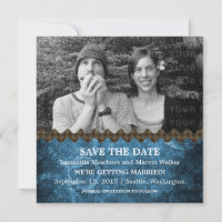 Blue Chic Steampunk Photo Save the Date Invitation