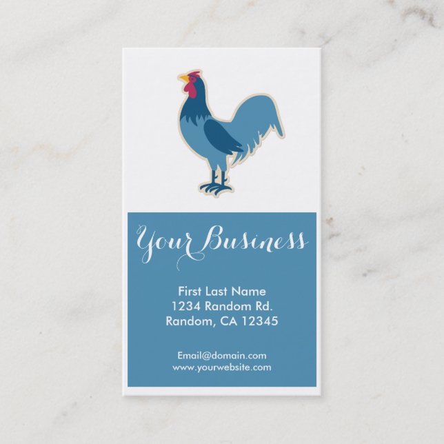 Blue chicken rooster customizable business cards (Front)