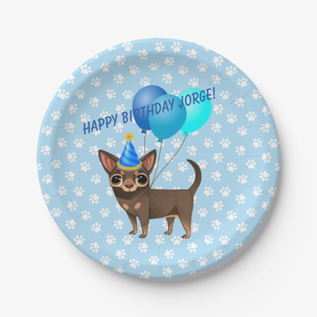 Blue Chihuahua Paper Plates (Front)