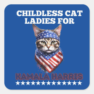 Blue Childless Cat Ladies For Kamala Harris  Square Sticker