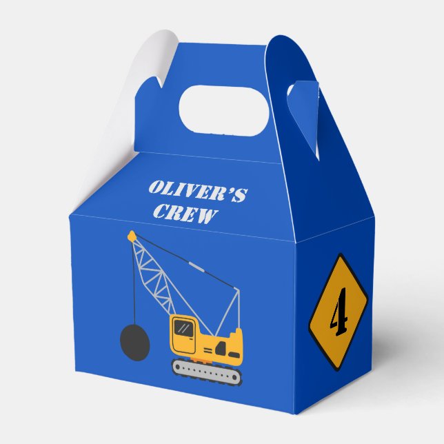 Blue Children's Construction Birthday Paper  Favor Box (Front Side)