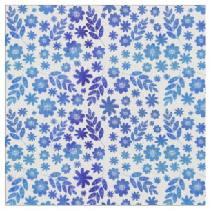 Blue China Hand Drawn Floral Pattern Fabric