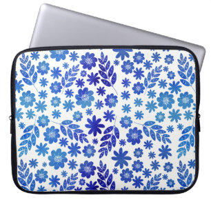 Blue China Hand Drawn Floral Pattern Laptop Sleeve