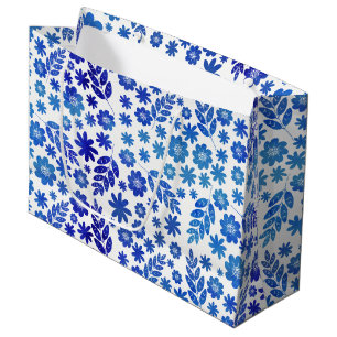 Blue China Hand Drawn Floral Pattern Large Gift Bag