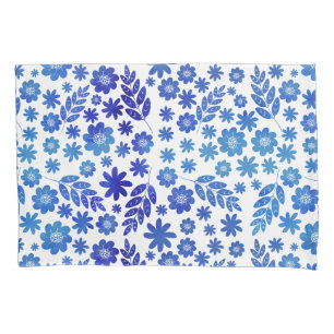 Blue China Hand Drawn Floral Pattern Pillowcase