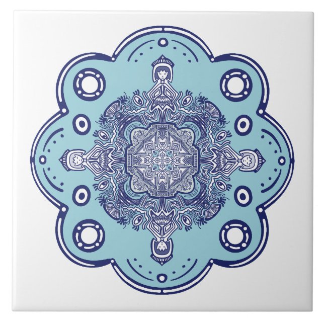 Blue China inspired design Tile (Front)