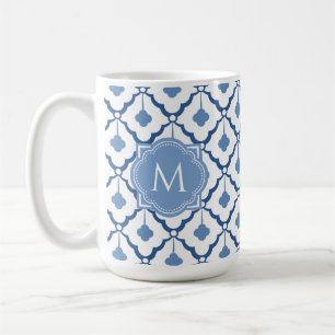 Blue Chinese Ceramic Pattern with Monogram Coffee Mug