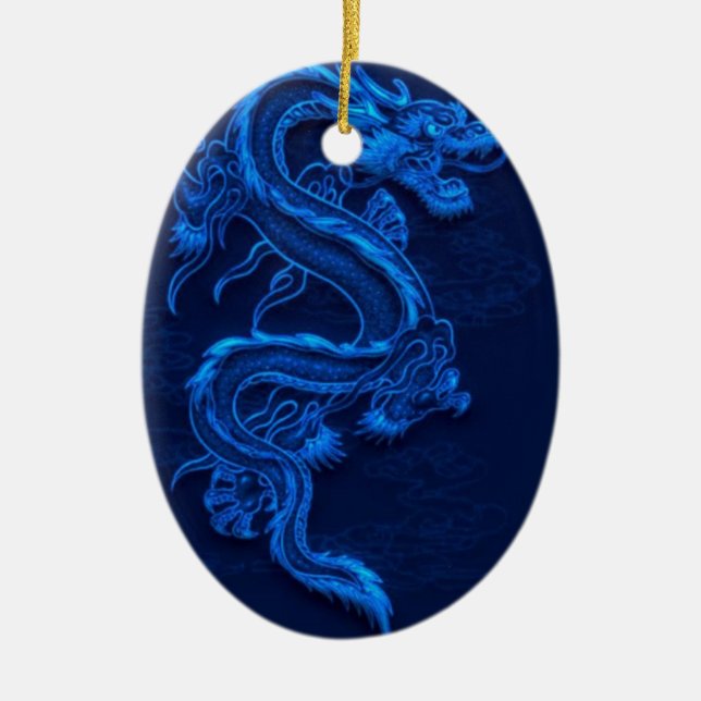 Blue Chinese Dragon Ceramic Ornament (Front)