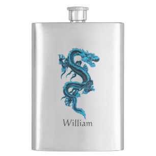 Blue Chinese Dragon Custom Flask