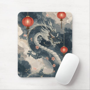 Blue Chinese Dragon Lanterns Mouse Pad