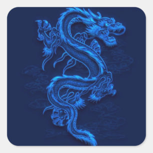 Blue Chinese Dragon Square Sticker