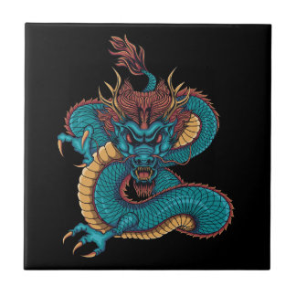 blue chinese dragon tile