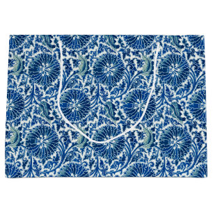 Blue Chinese Floral Pattern Large Gift Bag
