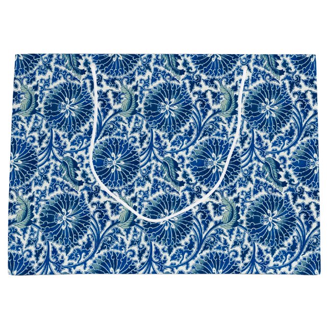Blue Chinese Floral Pattern Large Gift Bag (Front)